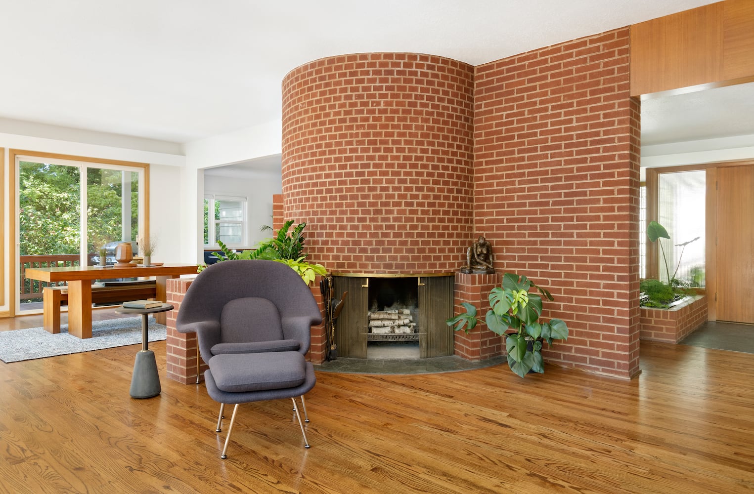 modern red brick fireplace